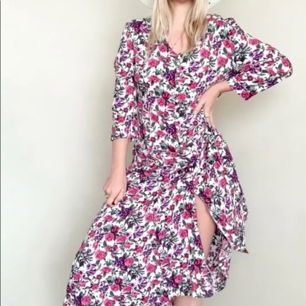 Vtg 90’s Floral Print Paris Sport Club Midi Dress